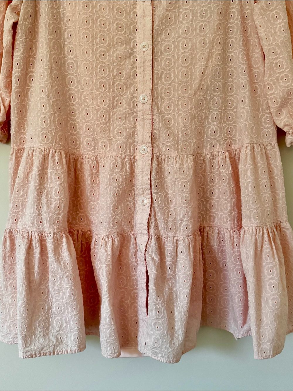 Tommy Hilfiger Casual Eyelet Lace Babydoll Day Mini Dress, Seashell Pink – 12 - Picture 3 of 7